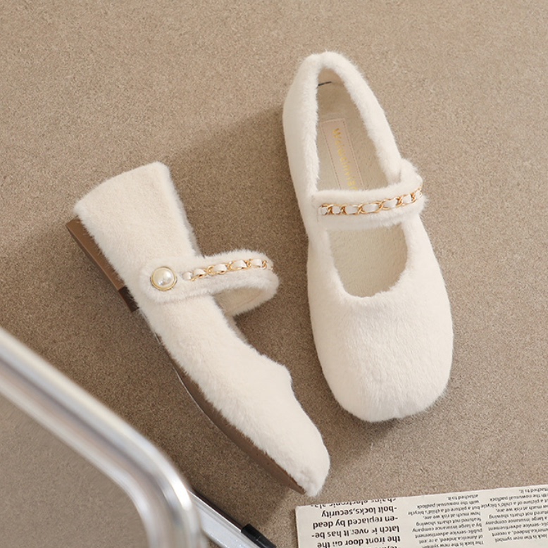 加绒平底毛毛鞋女2025冬季新款