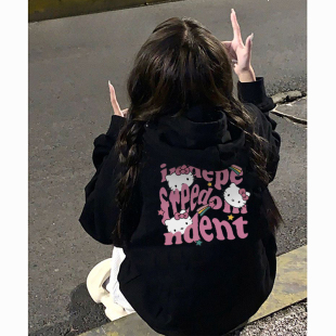 外套冬季 春秋薄款 加绒加厚上衣 爆款 黑色连帽卫衣女小个子2025新款