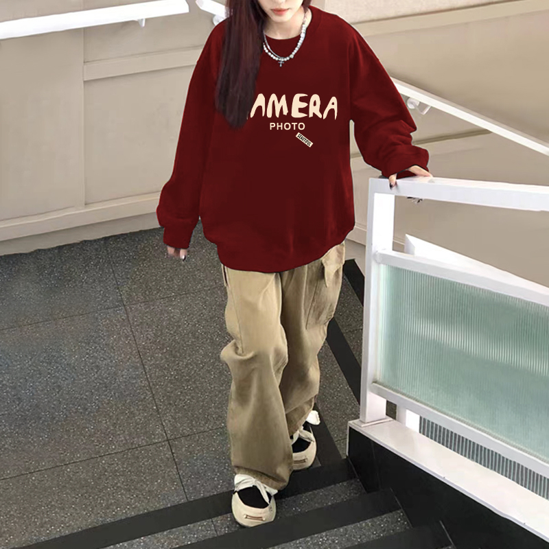 美式复古2025新款圆领卫衣女
