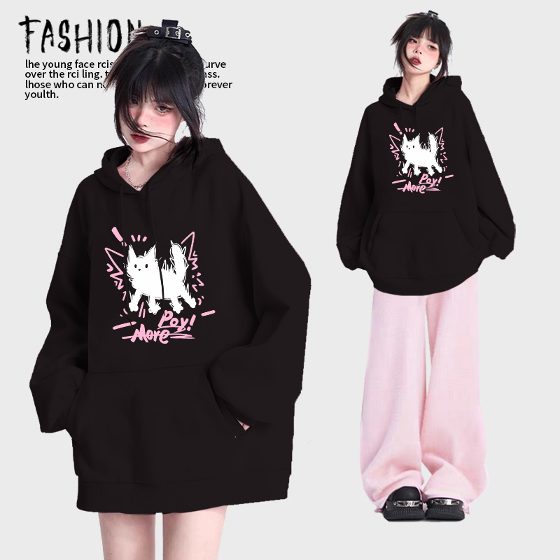 黑色卫衣女春秋2025新款爆款韩系穿搭秋季加绒小个子套头长袖上衣