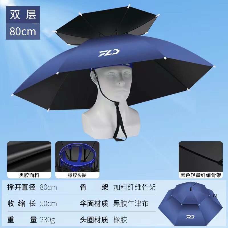 双层防风防雨钓鱼伞帽头戴式雨伞防晒折叠头顶雨伞帽户外遮阳垂钓