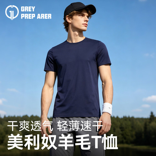 灰壳天丝美利奴羊毛速干短袖男
