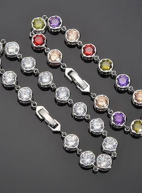 庆兴 锆石手链铜镶嵌3A彩色锆石手饰时尚OL简约厂家直销饰品手链