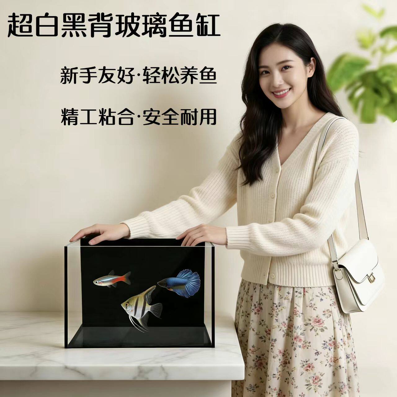 海衣桌面式超白生态草缸黑烤漆背板鱼缸家用黑背造景金鱼缸斗鱼缸