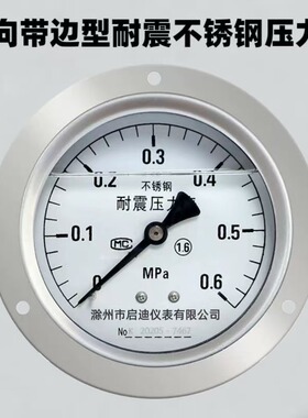 启迪 抗震轴向带边不锈钢压力表 YTN100ZT耐震轴向带边面板压力表