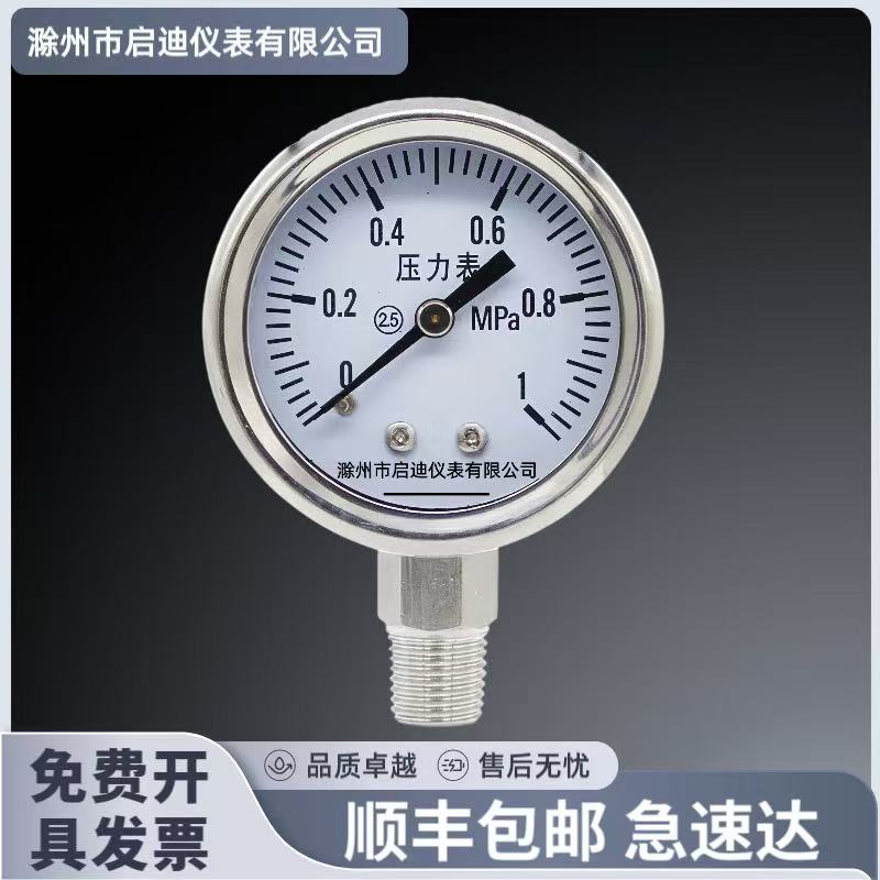 滁州启迪 YTF40BF不锈钢压力表1MPa气压氨气防腐耐高温蒸汽真空表
