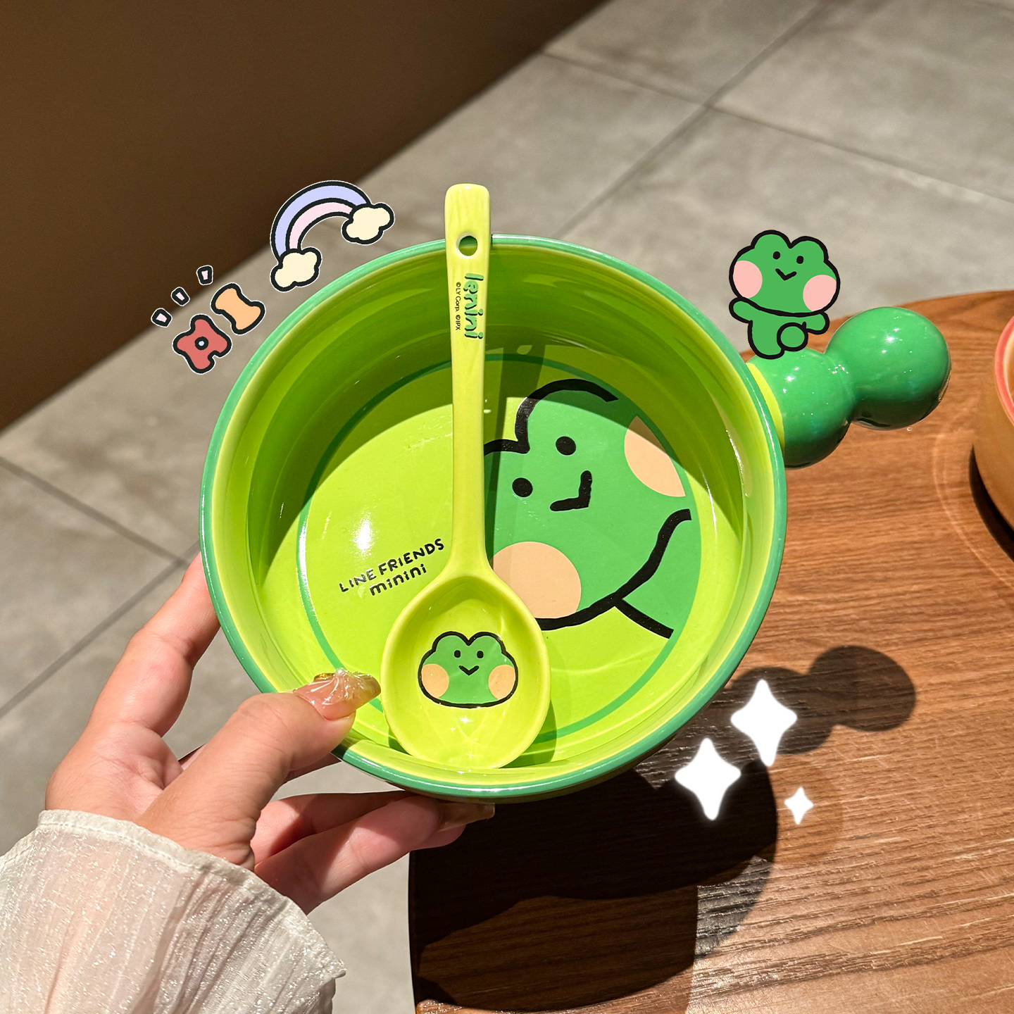 布朗熊陶瓷手柄碗大容量泡面碗