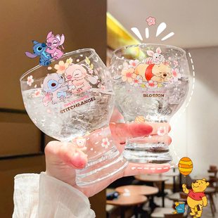 史迪仔啤酒杯家用玻璃杯水杯女生高颜值杯子迪士尼果汁杯牛奶杯