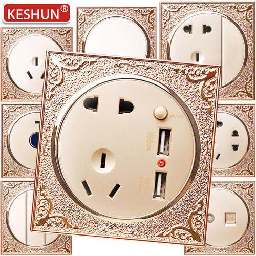 雕花欧式86型金色墙壁家用电源雕花开关插座套餐五孔usb一开面板