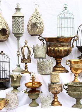 法式美式乡村庭院家居装饰彷古铁艺烛台园艺杂货桌面摆件花盆花器