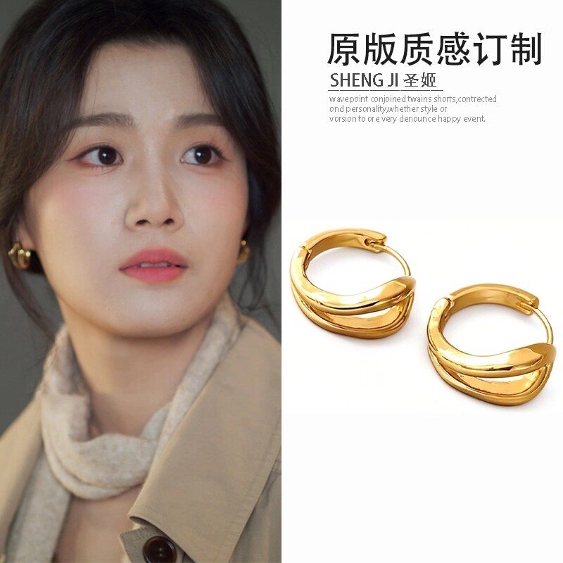 轧戏胡羞卢昱晓同款耳环法式气质