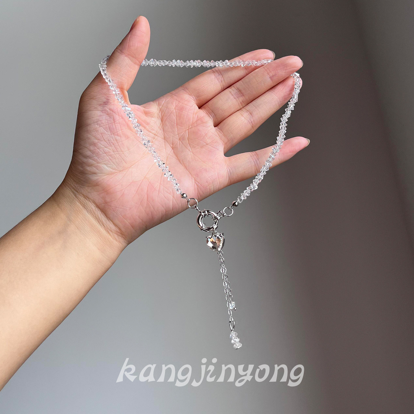 清冷碎钻水晶爱心项链女高级感