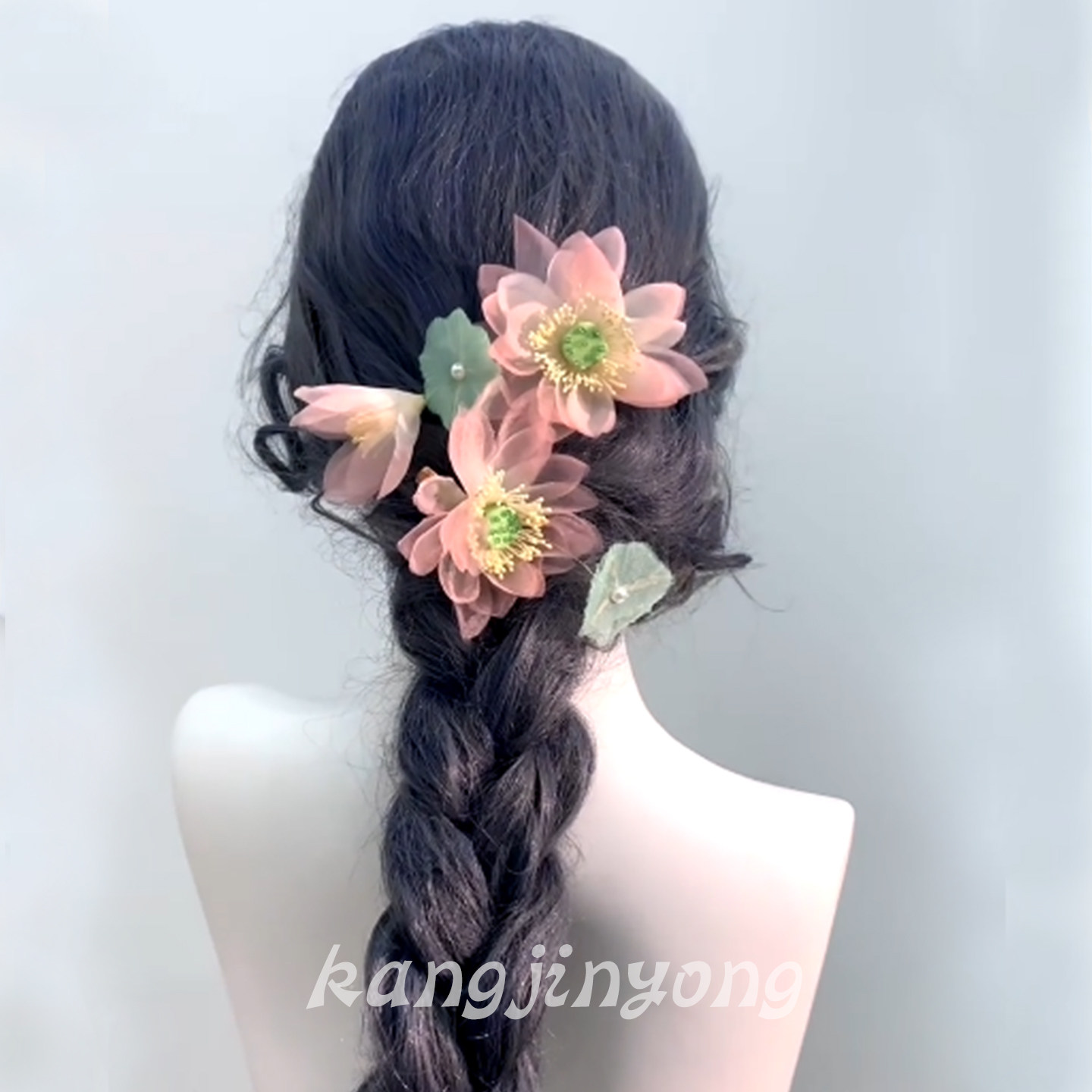 【粉荷记】粉色荷花烫花绢花发夹