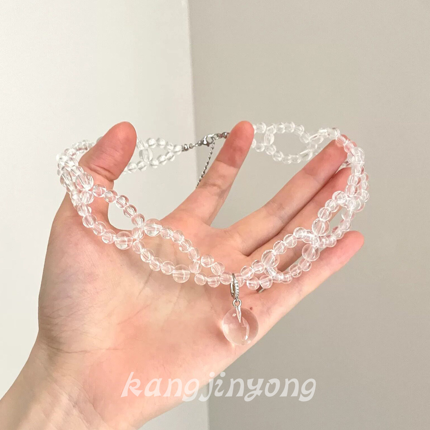 《玻璃海》清透仿水晶圆珠锁骨链