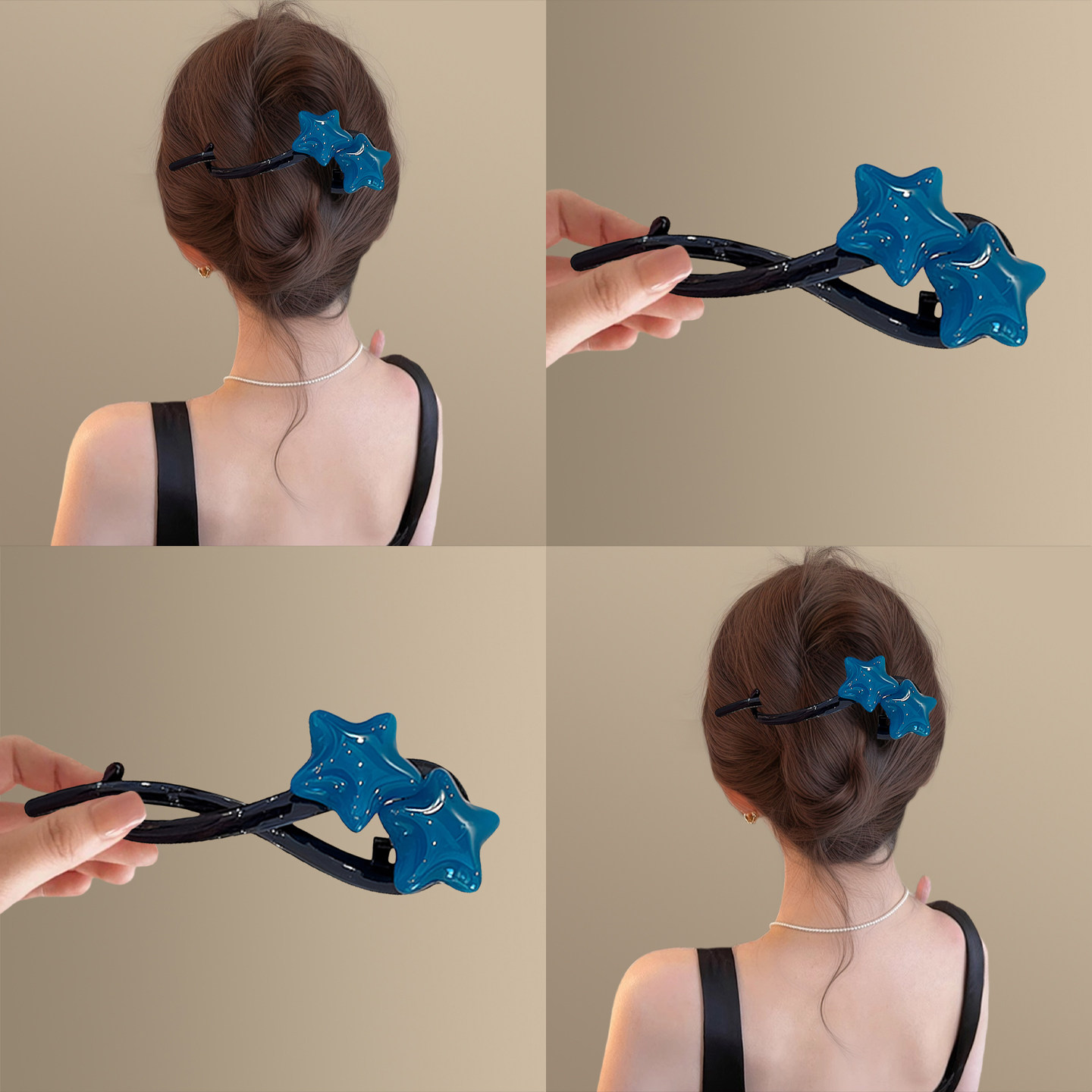 蓝色星空~韩系简约星星一字夹气质扭扭夹ins风发夹高级感拎环配件