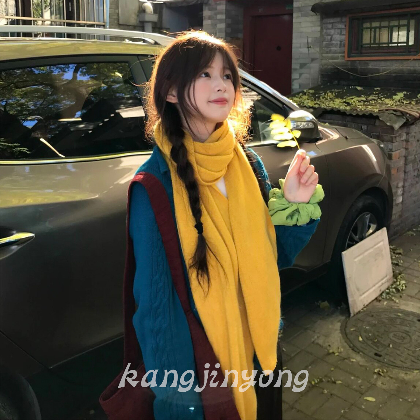 明媚感！元气温柔姜黄色针织围巾