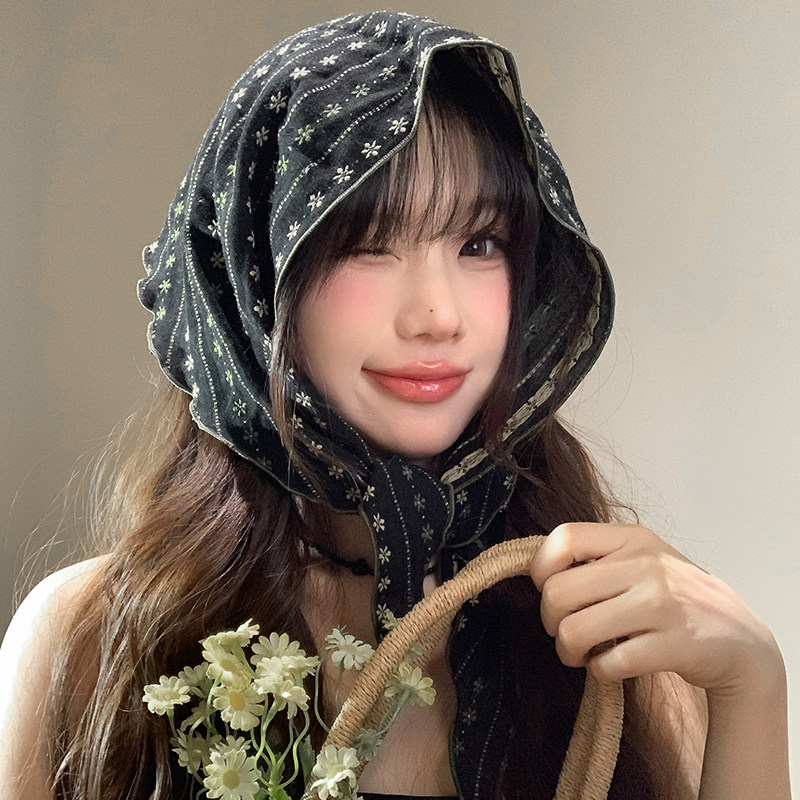 复古文艺棉麻丝巾百搭围巾早秋护颈装饰三角巾头巾领巾女日韩系脖