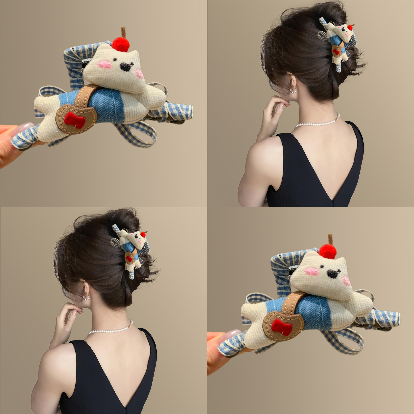 快樂小狗趣味玩偶蝴蝶结AB面抓夹