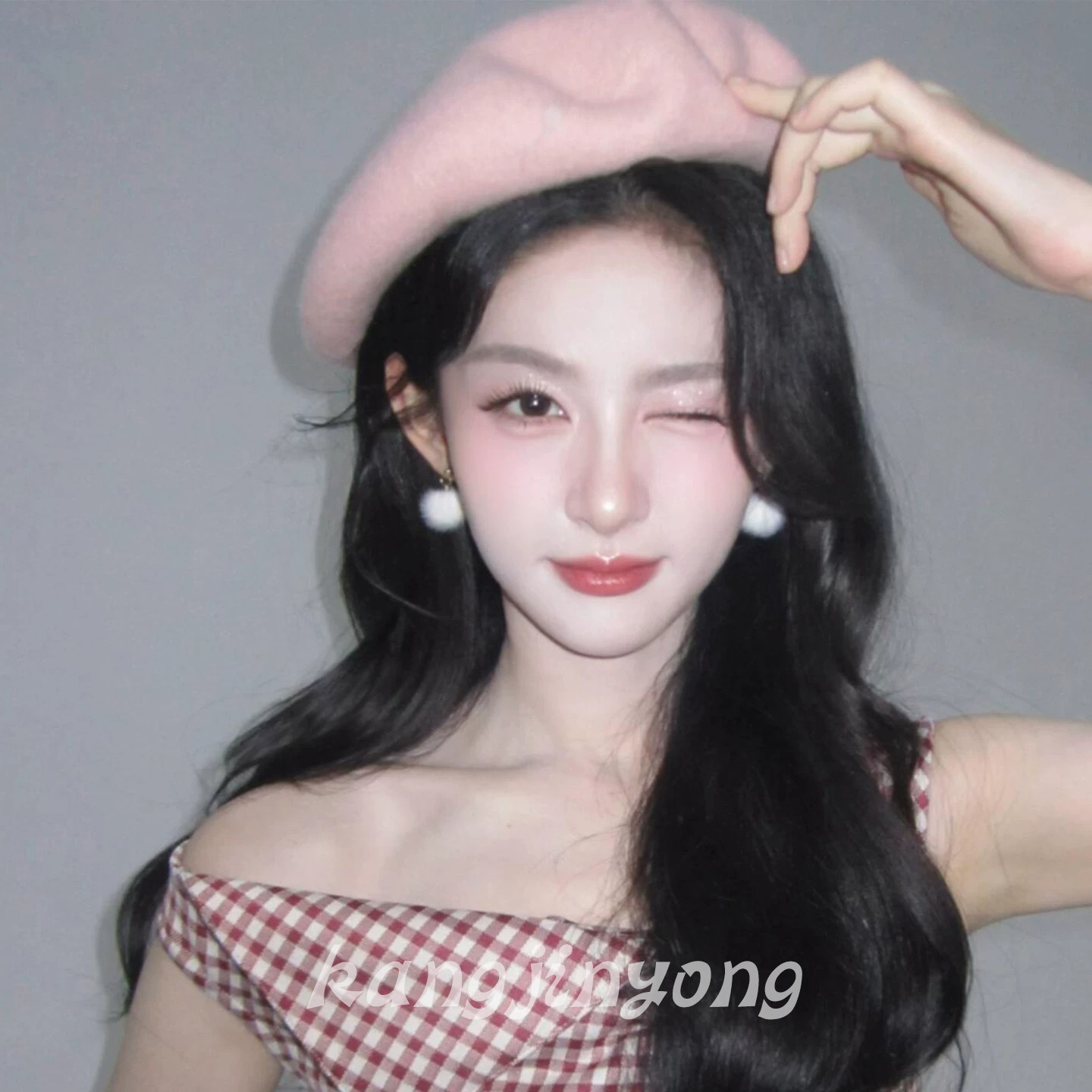 赵晴同款粉色贝雷帽女秋冬温柔