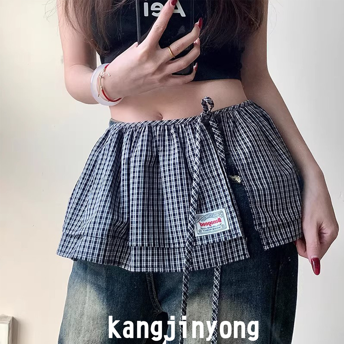 韩版复古格纹系带屁帘女2026春夏新款一片式叠穿裙帘打底裙半身裙,服饰配件/皮带/帽子/围巾,腰带/皮带/腰链,淘宝优惠券,粉丝福利购,淘宝优惠卷