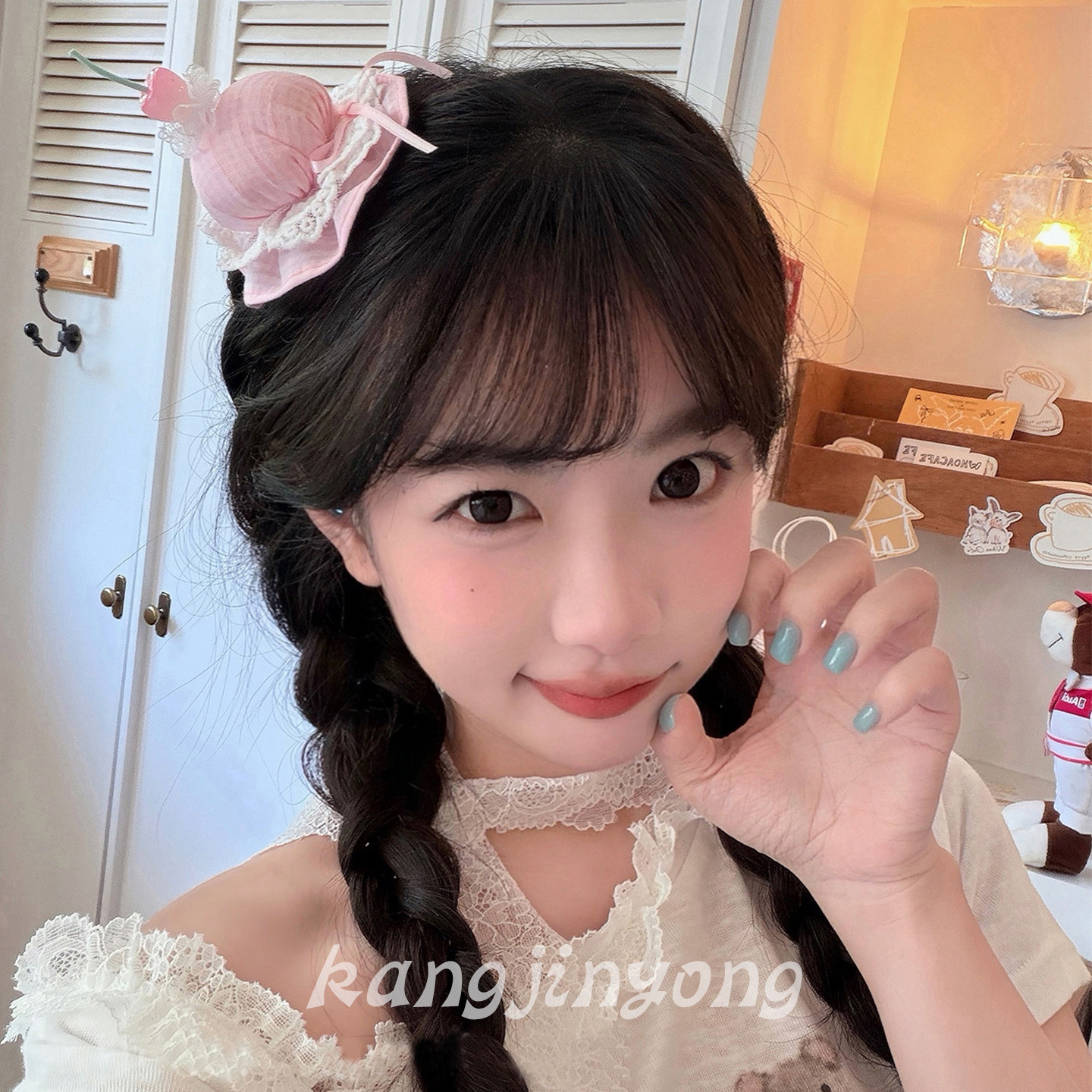敲可爱樱桃冰淇淋蛋糕生日帽边夹