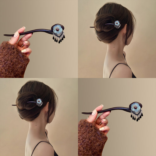 气质花朵黑檀木发簪女古风