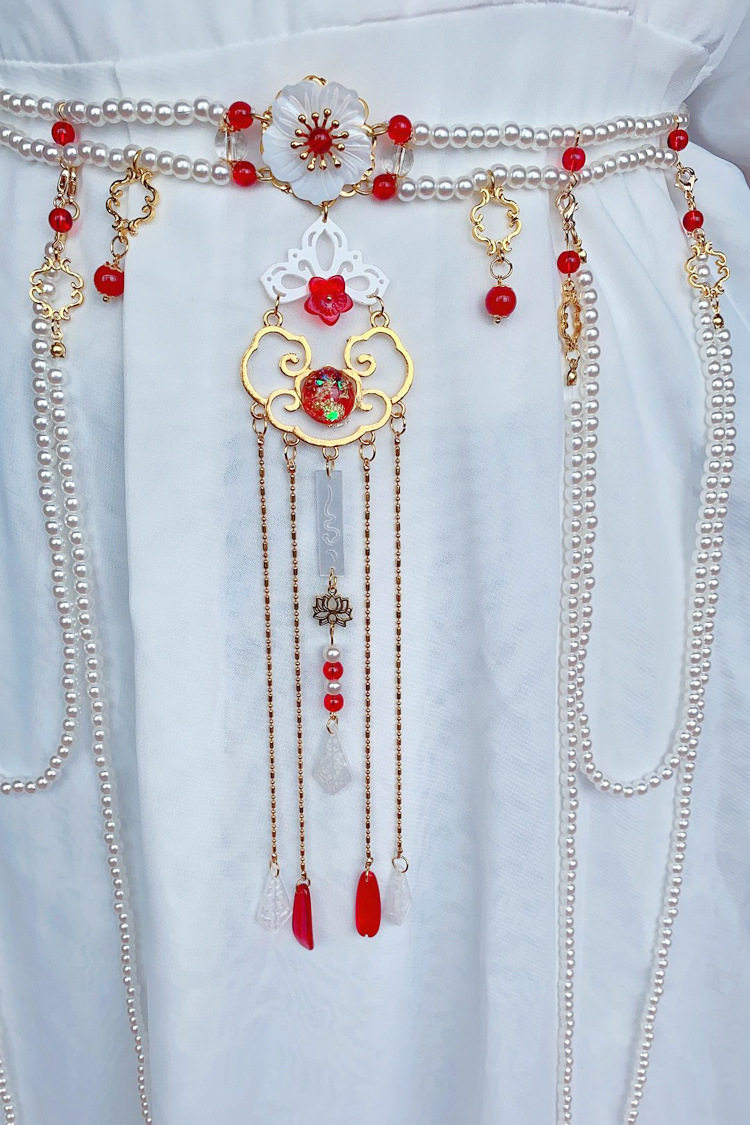 새로운 중국 스타일의 신부 말 얼굴 스커트 허리 체인 스커트 진주 벨트 HANFU 레드 토스트 정장 허리 금지 액세서리