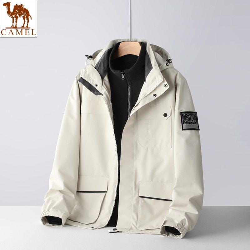 骆驼冲锋衣男女三合一加绒外套冬季2023新款羽绒服内胆大码定制印