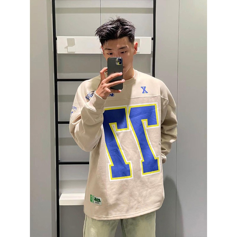 骆驼欧美hiphop卫衣男春秋款圆领无帽重磅长袖t恤潮牌美式复古冰
