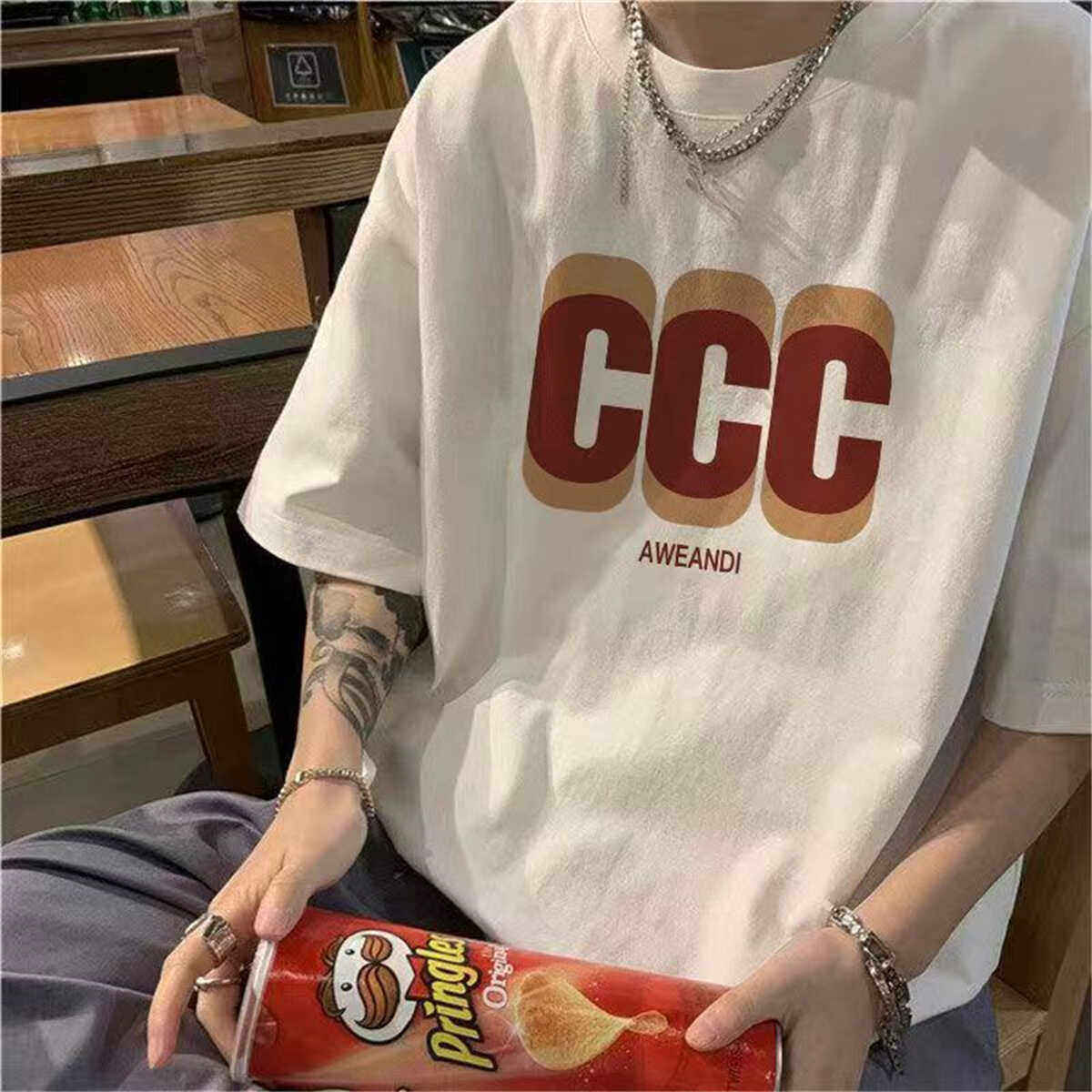 专柜港风日系痞帅重磅100%纯棉短袖t恤男夏ins潮牌宽松大码情侣上