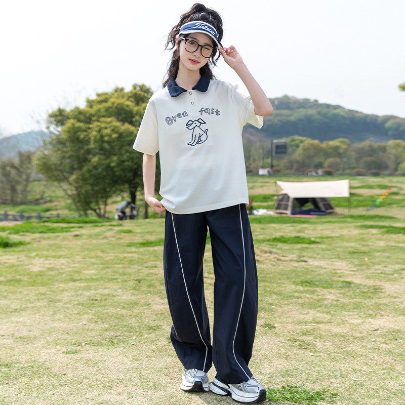 专柜女童夏装套装2026新款中大童洋气女孩夏季休闲短袖时尚T恤两