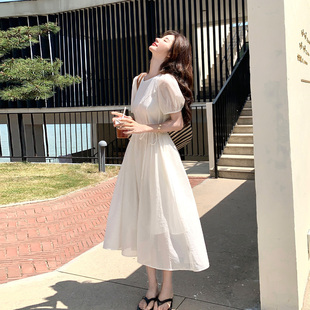 小个子甜美减龄a字裙 白色法式 超好看泡泡袖 连衣裙女2025夏季 新款