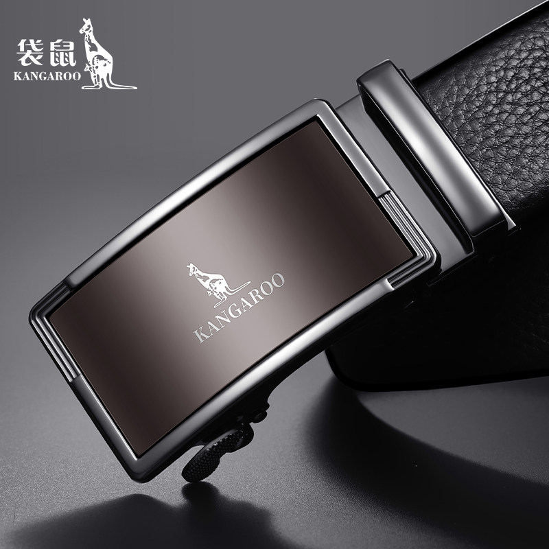 袋鼠皮带男士2025新款商务休闲自动扣真皮裤带正品高档软牛皮腰带