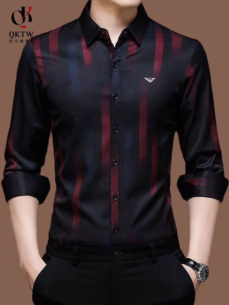 高档长袖衬衫男2025秋冬新款中年免烫抗皱商务休闲亲肤透气衬衣