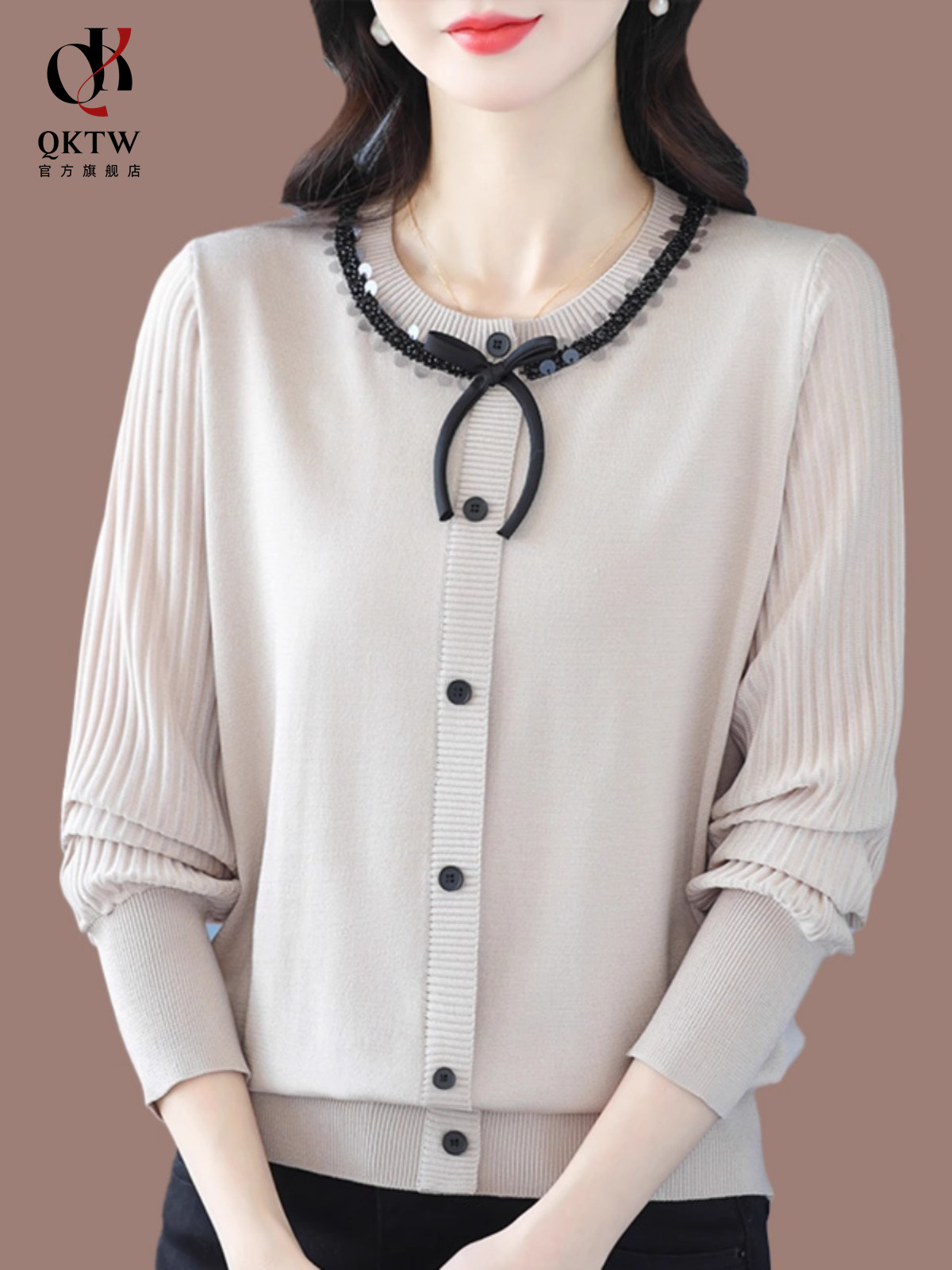 妈妈长袖t恤女2025秋冬新款安可拉红洋气减龄气质宽松针织打底衫