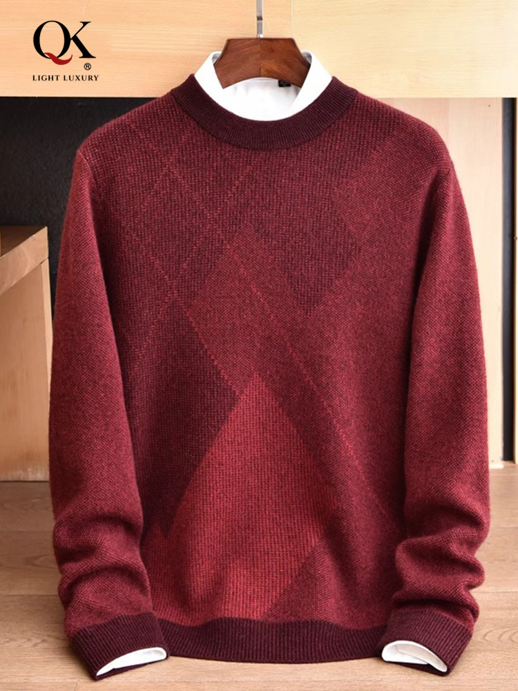 加厚羊绒衫男秋冬季新款中年圆领气质毛衣商务休闲高端百搭打底衫