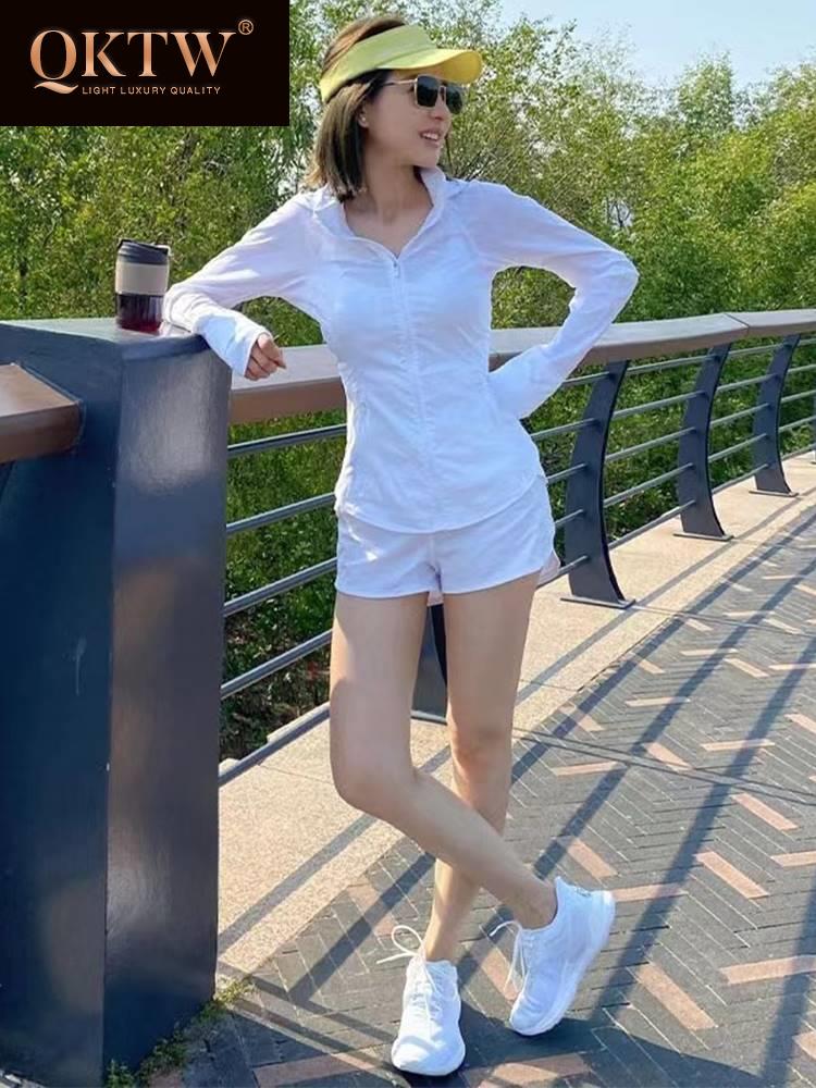 白色运动套装女夏款欧货休闲时尚防晒跑步两件洋气减龄