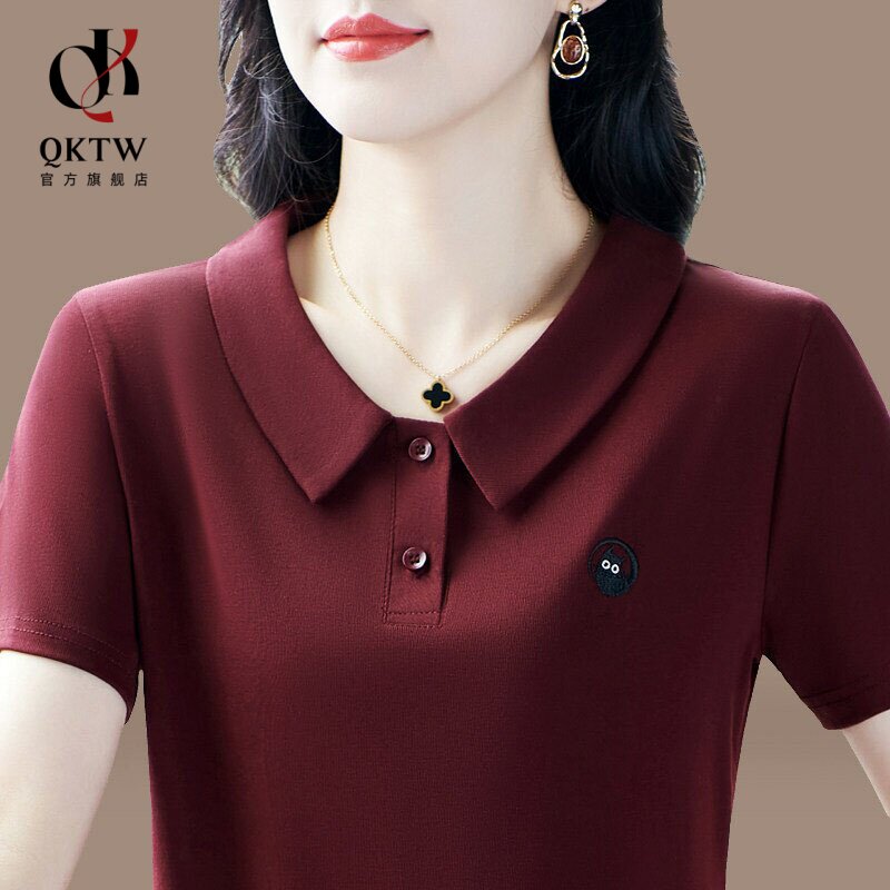 短袖t恤女2026夏季新款高级感时尚娃娃领减龄上衣高端棉质打底衫