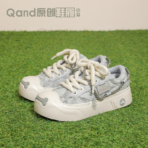 奇安达新款丑萌开口笑厚底帆布鞋