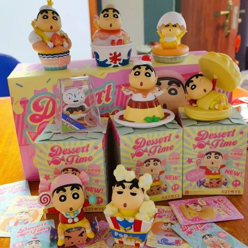 蜡笔小新点心时间盲盒甜品周边公仔潮玩手办玩具桌面摆件生日礼物