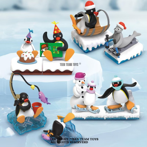 正版pingu企鹅家族微缩场景扭蛋潮玩盲盒奇趣场景周边摆件手办