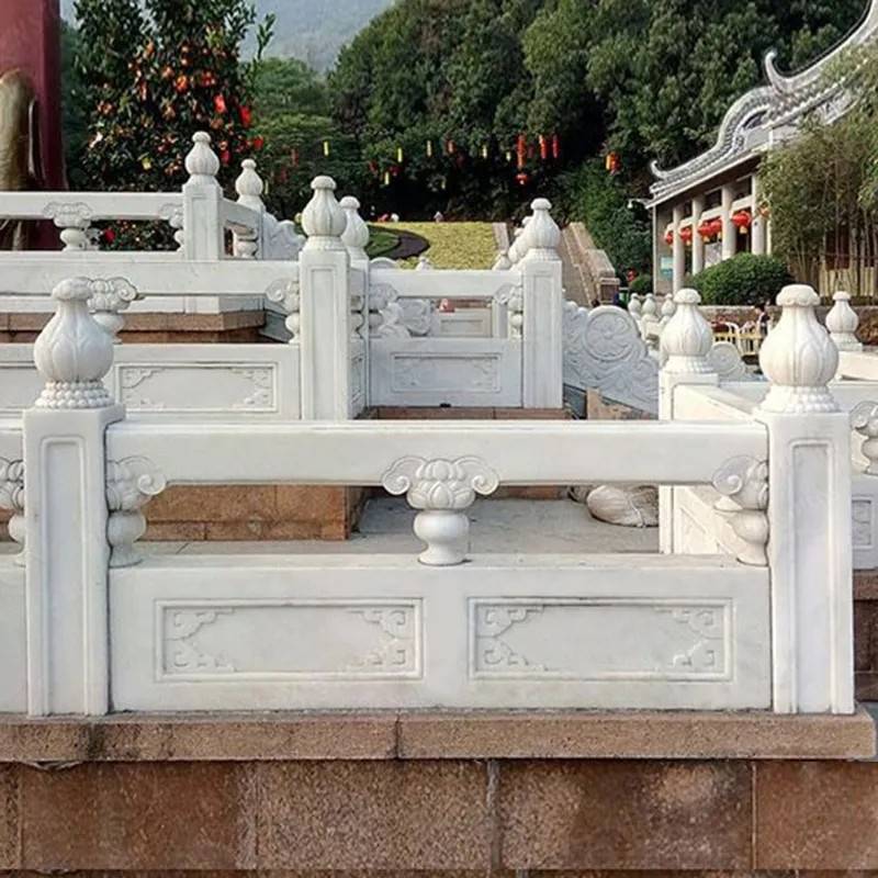 石雕栏板汉白玉石栏杆户外石拱桥河道庭院围栏天然汉白玉护栏摆件