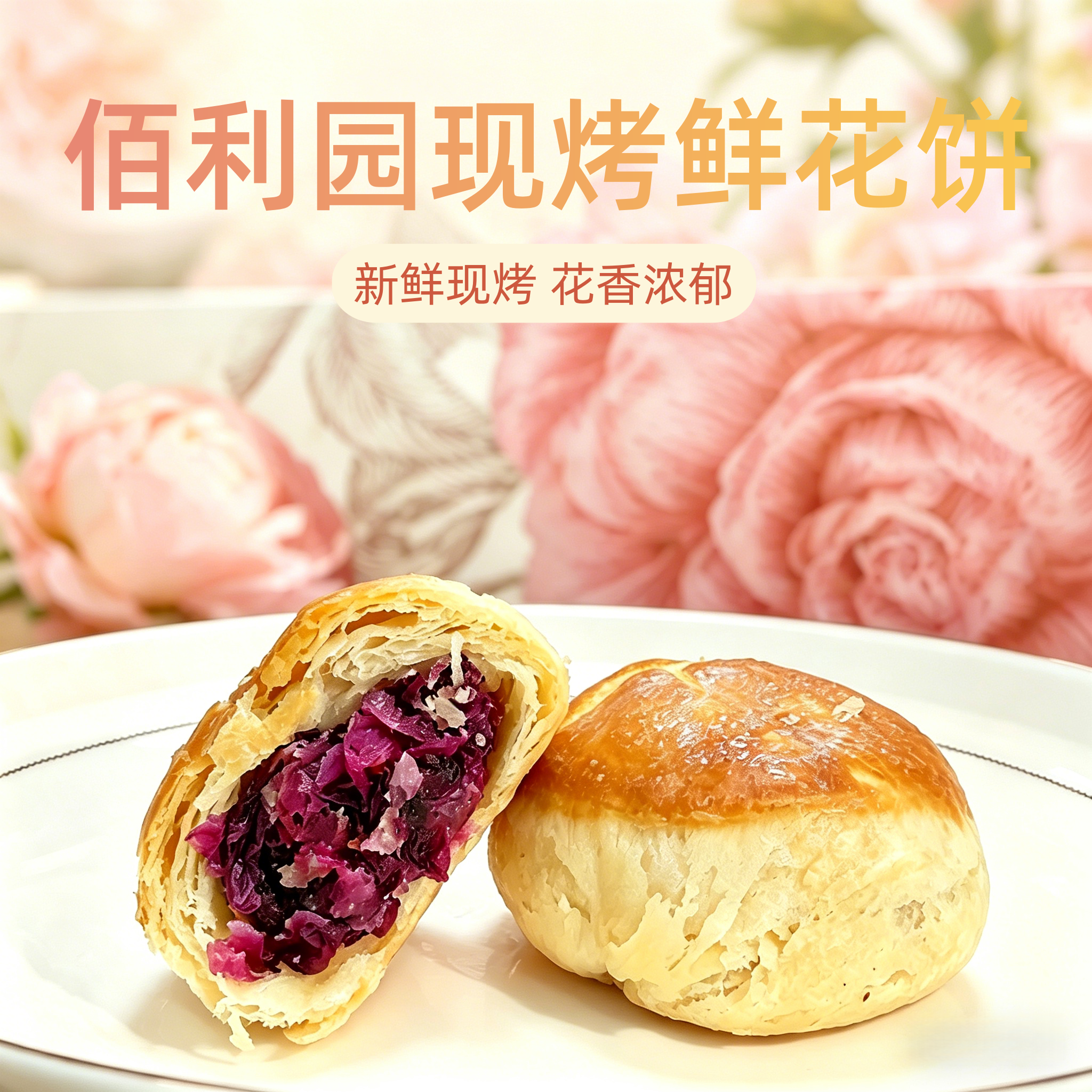 佰利园鲜花饼新鲜现烤传统手工玫瑰鲜花糕点零食8枚礼盒装伴手礼