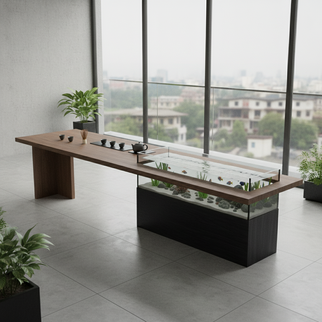 定制不锈钢流水茶台禅意景观茶几阳台庭院造景泡茶休闲一体茶桌