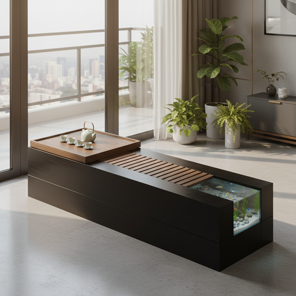 定制不锈钢流水茶台禅意景观茶几阳台庭院造景泡茶休闲一体茶桌