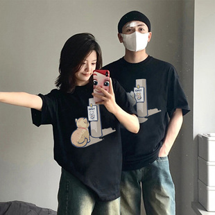 disoo夏季情侣装短袖2026新款设计感寻狗启事小猫小狗高级感T恤女