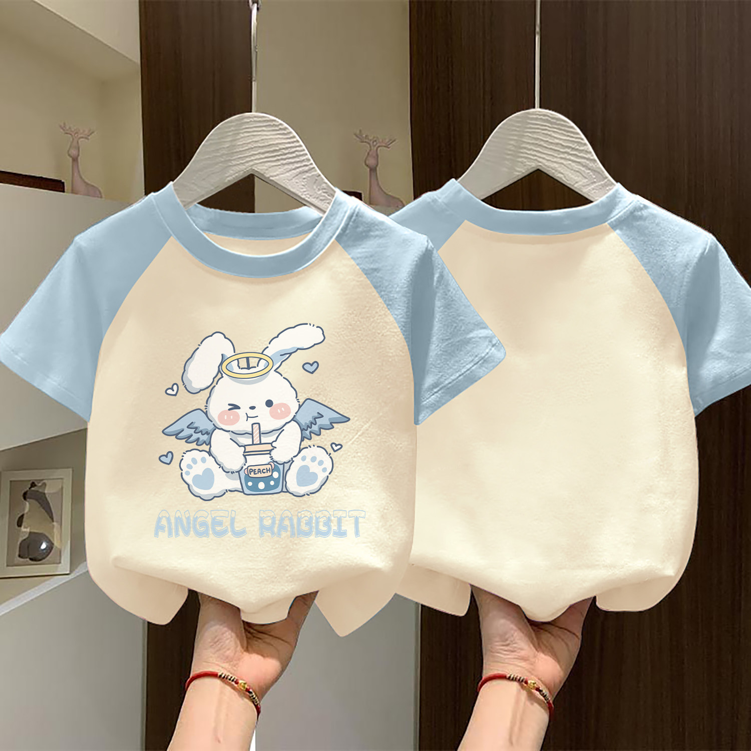 小兔子女童纯棉短袖t恤2026新款夏季儿童洋气可爱半袖大码体恤衫