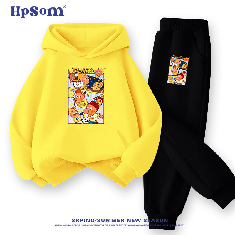 卡通儿童连帽卫衣套装两件2026新款秋冬季男女孩中大童装加绒加厚