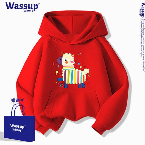 WASSUP小羊红色儿童卫衣2027新年中大童12岁本命年衣服男女孩外套