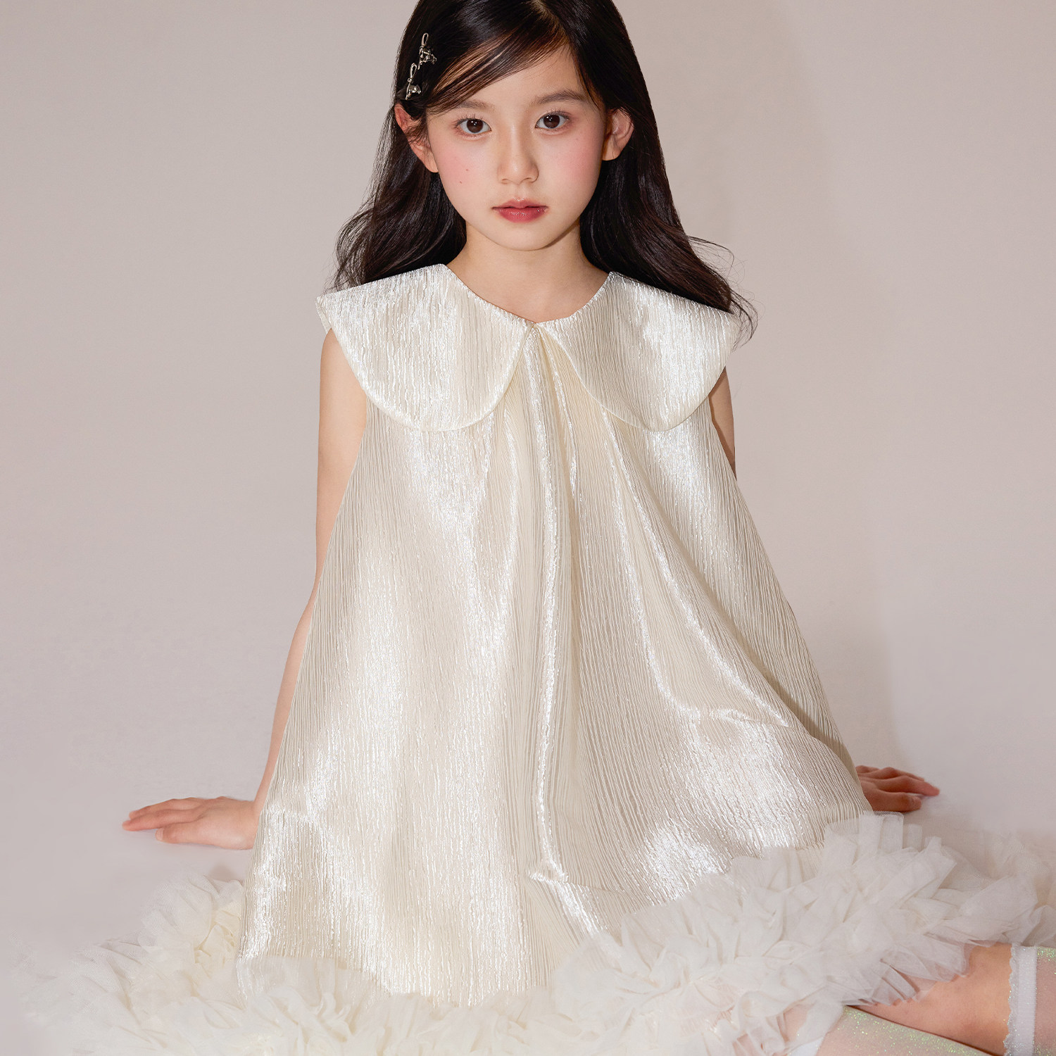 珠光绸面高贵气质女孩礼服裙图片